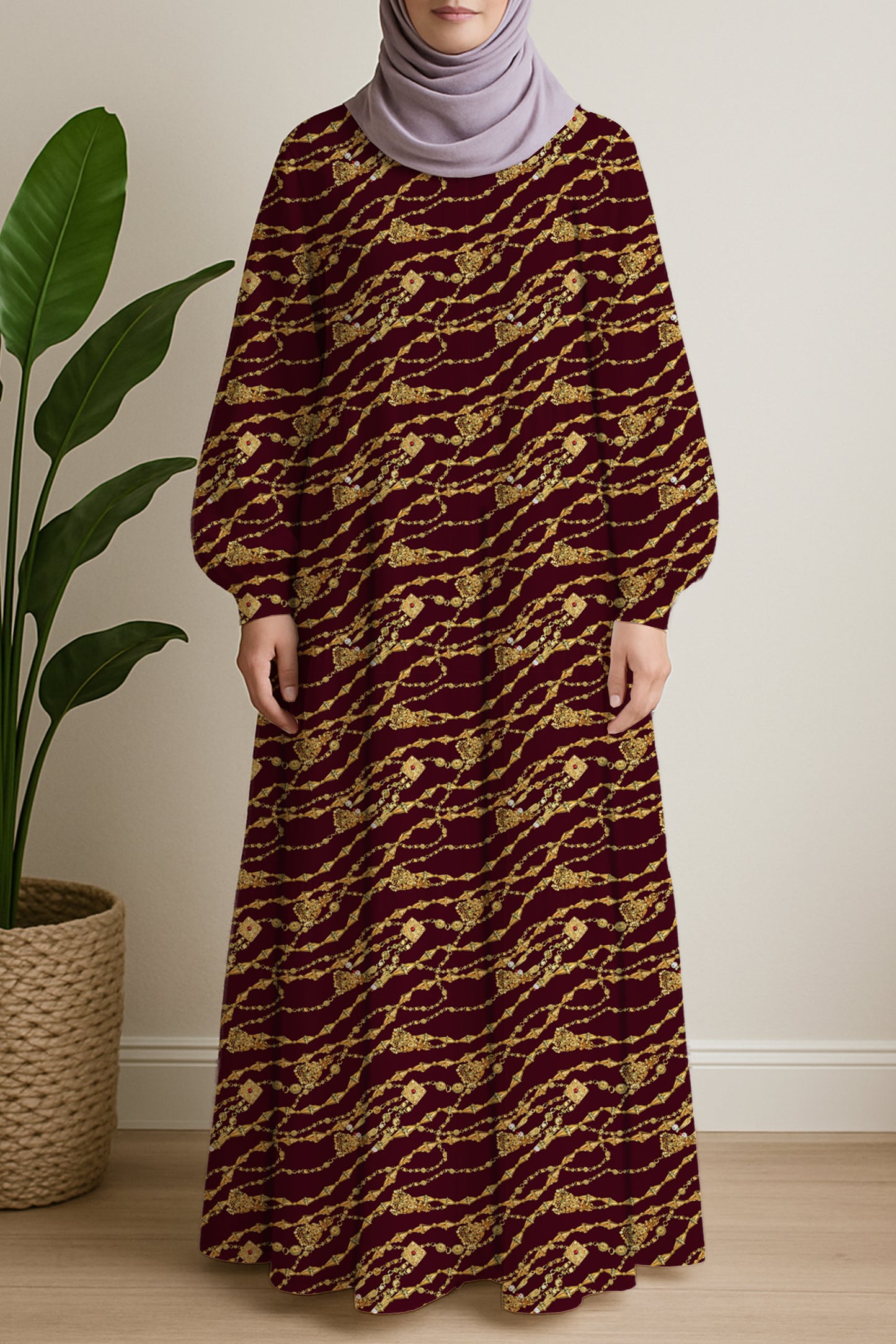 Traditional Emirati Gold in Maroon Red