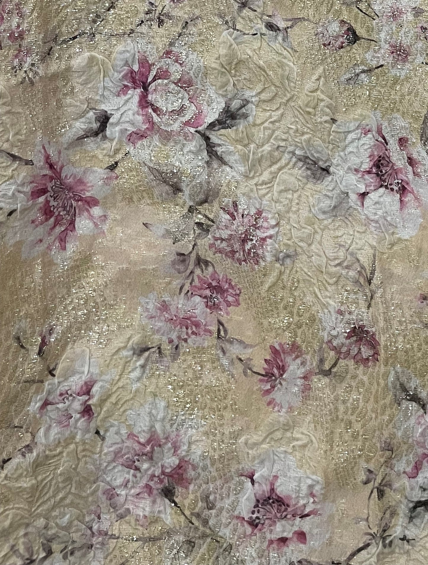 Water Color Flowers Yellow Silk Brocade