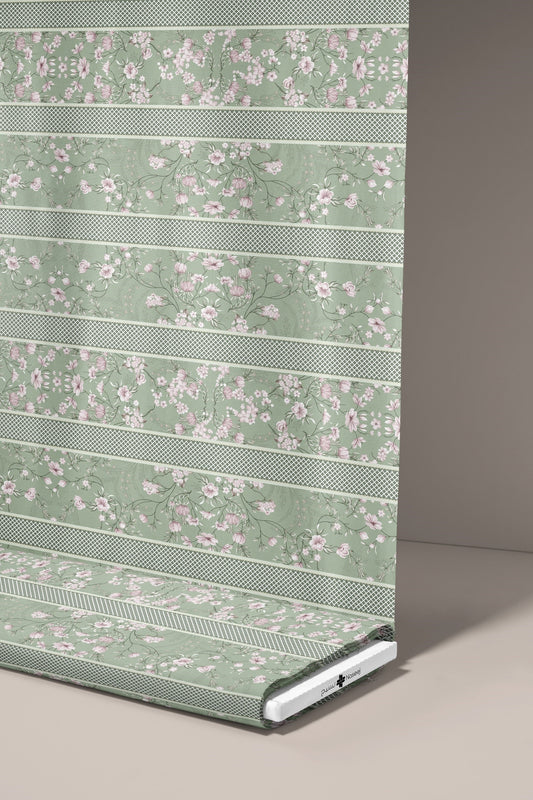 Green Floral with Horizontal Lines